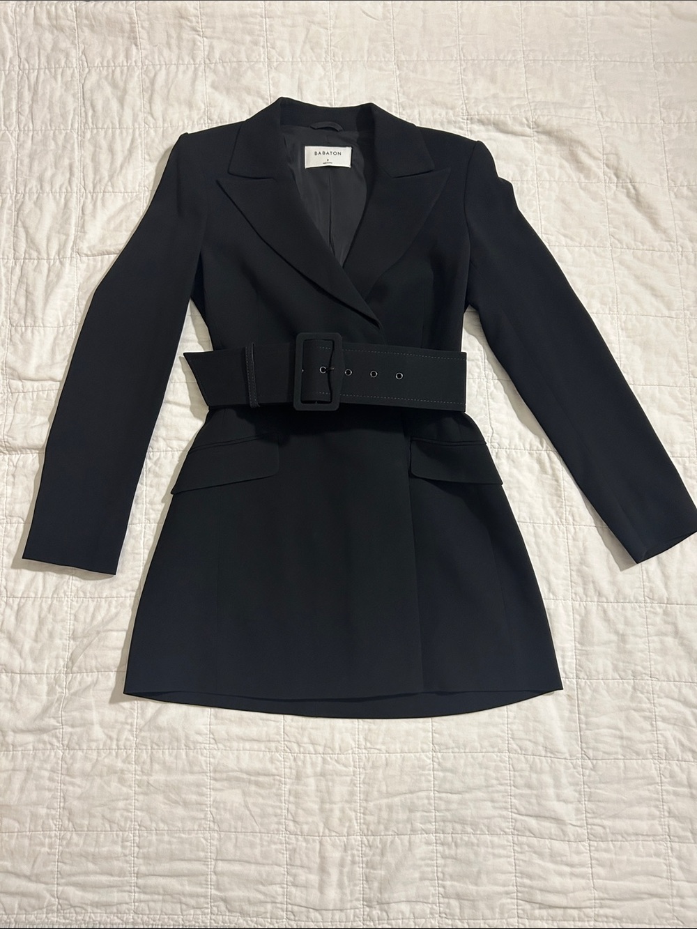 Babaton Black Belted Tailored Blazer Mini Dress